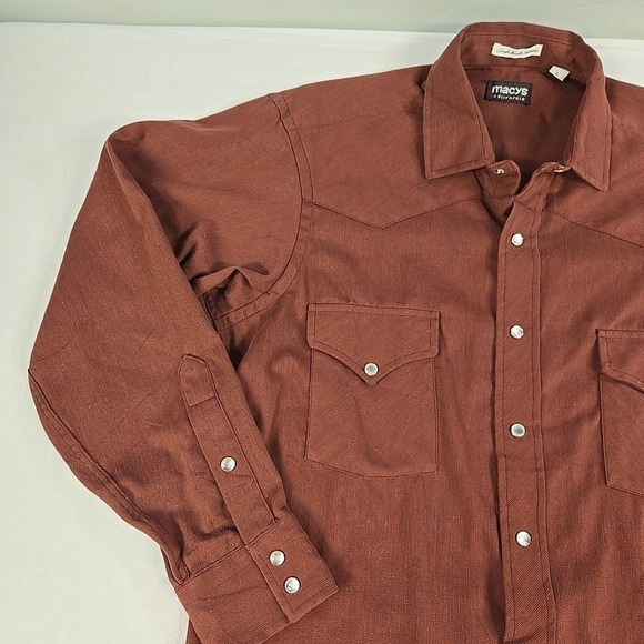 Vintage Western Pearl Snap Shirt Mens Size Large Macys Single Needle Burgundy - Picture 4 of 12